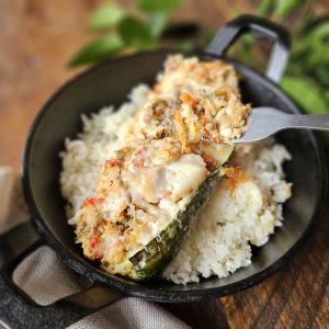 Zapallito italiano gratinado relleno con carne y arroz
